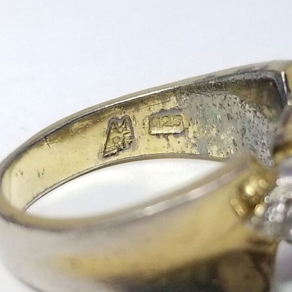 Vintage Sterling Silver Purple Rhinestone Gold Overlay Ring, Size 7, Estate - Picture 5 of 10